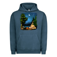 Pigment Midnight Navy Night Glamping Camp With Wine Urban Hoodie - BundleAndBundleShop