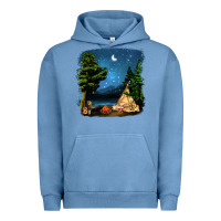 Pigment Pebble Blue Night Glamping Camp With Wine Urban Hoodie - BundleAndBundleShop