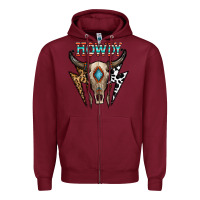 Burgundy howdy boho skull Zipper Hoodie - CowhideDigitalArt