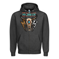 Charcoal Heather howdy boho skull Zipper Hoodie - CowhideDigitalArt