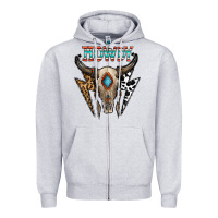 Heather Grey howdy boho skull Zipper Hoodie - CowhideDigitalArt