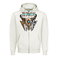 Oatmeal Heather howdy boho skull Zipper Hoodie - CowhideDigitalArt
