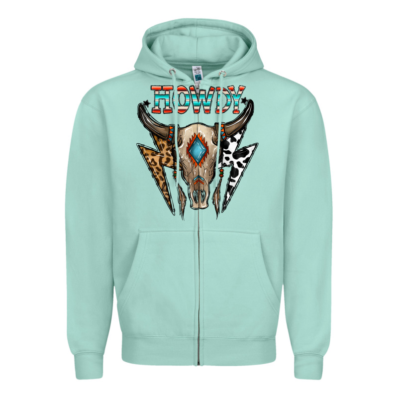Howdy Boho Skull Zipper Hoodie by CowhideDigitalArt | Teevron