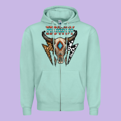 Howdy Boho Skull Zipper Hoodie Designed By Cowhidedigitalart