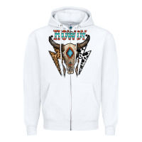 White howdy boho skull Zipper Hoodie - CowhideDigitalArt