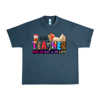 Midnight Navy this teacher wears her heart on her sleeve Urban Heavy Tee - Zillion Design Studio
