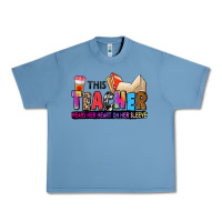 Pebble Blue this teacher wears her heart on her sleeve Urban Heavy Tee - Zillion Design Studio