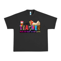 Pigment Black this teacher wears her heart on her sleeve Urban Heavy Tee - Zillion Design Studio