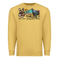 Antique Gold Peace Love Jersey Giant Chicken Premium Sweatshirt - LillyAllenDesigns