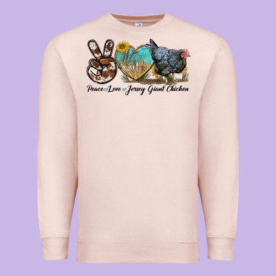 Peace Love Jersey Giant Chicken Premium Sweatshirt Designed By Lillyallendesigns