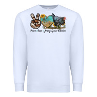 White Peace Love Jersey Giant Chicken Premium Sweatshirt - LillyAllenDesigns