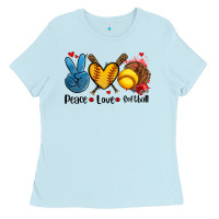 Baby Blue peace love  softball Ladies Tee - AdoDesignShop
