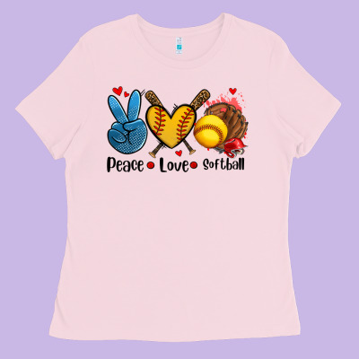 Peace Love  Softball Ladies Tee Designed By Adodesignshop