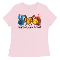 Bubblegum Pink peace love  softball Ladies Tee - AdoDesignShop