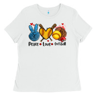 White peace love  softball Ladies Tee - AdoDesignShop