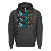 Charcoal Heather howdy howdy howdy Zipper Hoodie - CowhideDigitalArt