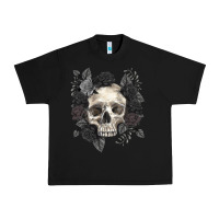 Black Floral skull Urban Heavy Tee - RanaPortraitStore