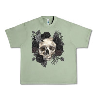 Oil Green Floral skull Urban Heavy Tee - RanaPortraitStore