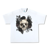 White Floral skull Urban Heavy Tee - RanaPortraitStore