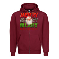 Burgundy Merry Christmas Santa Zipper Hoodie - FaDigitalArtStudio