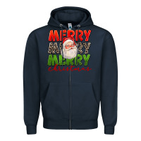 Navy Merry Christmas Santa Zipper Hoodie - FaDigitalArtStudio