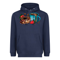 Navy donut coffee strawberry Heavyweight Hoodie - AdoDesignShop