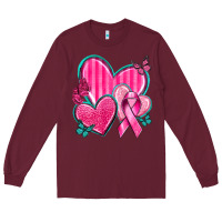 Burgundy Breast Cancer Hearts Long Sleeve Tee - texasbilliewilder