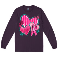 Plum Breast Cancer Hearts Long Sleeve Tee - texasbilliewilder