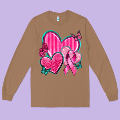 Breast Cancer Hearts Long Sleeve Tee Designed By Texasbilliewilder