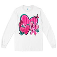 White Breast Cancer Hearts Long Sleeve Tee - texasbilliewilder