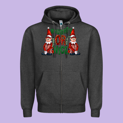 Naughty Or Nice Christmas Elfs Zipper Hoodie Designed By Fadigitalartstudio