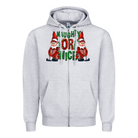 Heather Grey Naughty or nice christmas elfs Zipper Hoodie - FaDigitalArtStudio