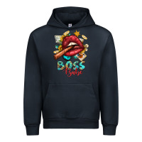 Navy Western Boss Babe Cigar Lip Urban Hoodie - BundleAndBundleShop