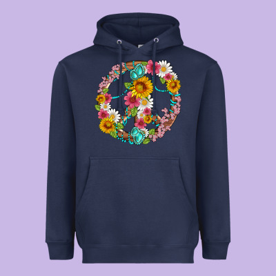 Floral Peace Sign With Gemstone Heavyweight Hoodie Designed By Artiststas