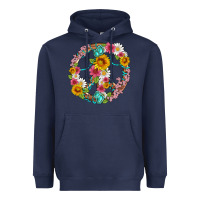 Navy floral peace sign with gemstone Heavyweight Hoodie - Artiststas