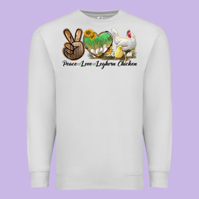 Peace Love Leghorn Chicken Premium Sweatshirt Designed By Lillyallendesigns