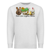Oatmeal Heather Peace Love Leghorn Chicken Premium Sweatshirt - LillyAllenDesigns
