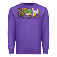 Purple Peace Love Leghorn Chicken Premium Sweatshirt - LillyAllenDesigns