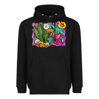 Black cactus peace sign flowers and tie dye Heavyweight Hoodie - Artiststas