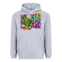 Heather Grey cactus peace sign flowers and tie dye Heavyweight Hoodie - Artiststas