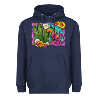 Navy cactus peace sign flowers and tie dye Heavyweight Hoodie - Artiststas