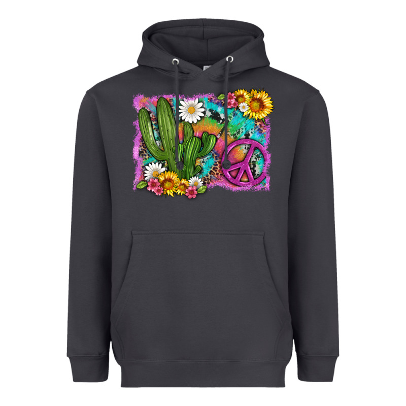 Cactus Peace Sign Flowers And Tie Dye Heavyweight Hoodie by Artiststas | Teevron