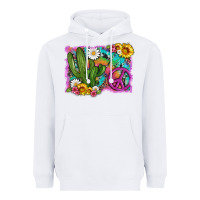 White cactus peace sign flowers and tie dye Heavyweight Hoodie - Artiststas
