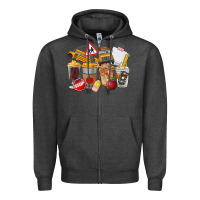 Charcoal Heather School Bus Coffee Cups Zipper Hoodie - FaDigitalArtStudio