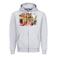 Heather Grey School Bus Coffee Cups Zipper Hoodie - FaDigitalArtStudio