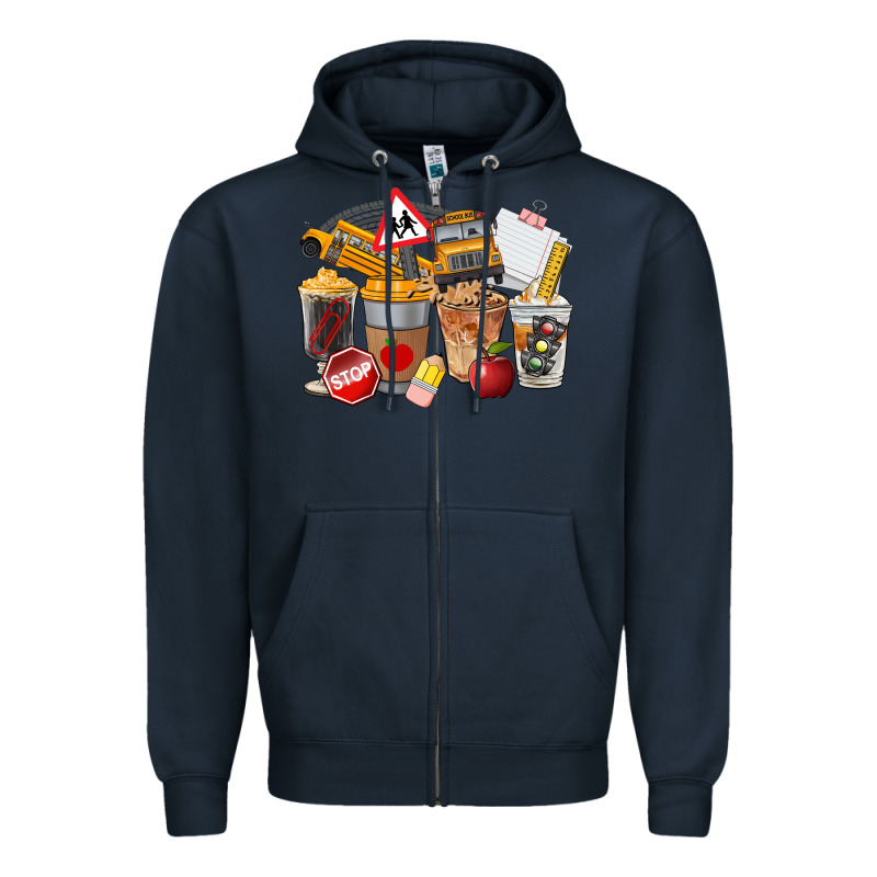 School Bus Coffee Cups Zipper Hoodie by FaDigitalArtStudio | Teevron