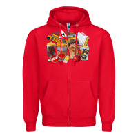 Red School Bus Coffee Cups Zipper Hoodie - FaDigitalArtStudio