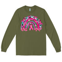 Army Green Breast Cancer Rainbow Long Sleeve Tee - texasbilliewilder