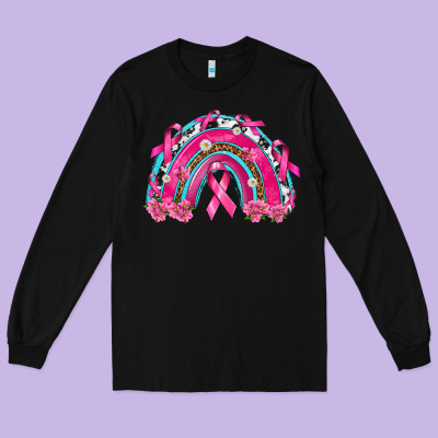 Breast Cancer Rainbow Long Sleeve Tee Designed By Texasbilliewilder