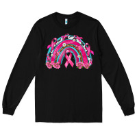 Black Breast Cancer Rainbow Long Sleeve Tee - texasbilliewilder